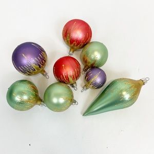 VTG Glass Glitter Christmas Ornaments Lot Of 8 Balls Oblong